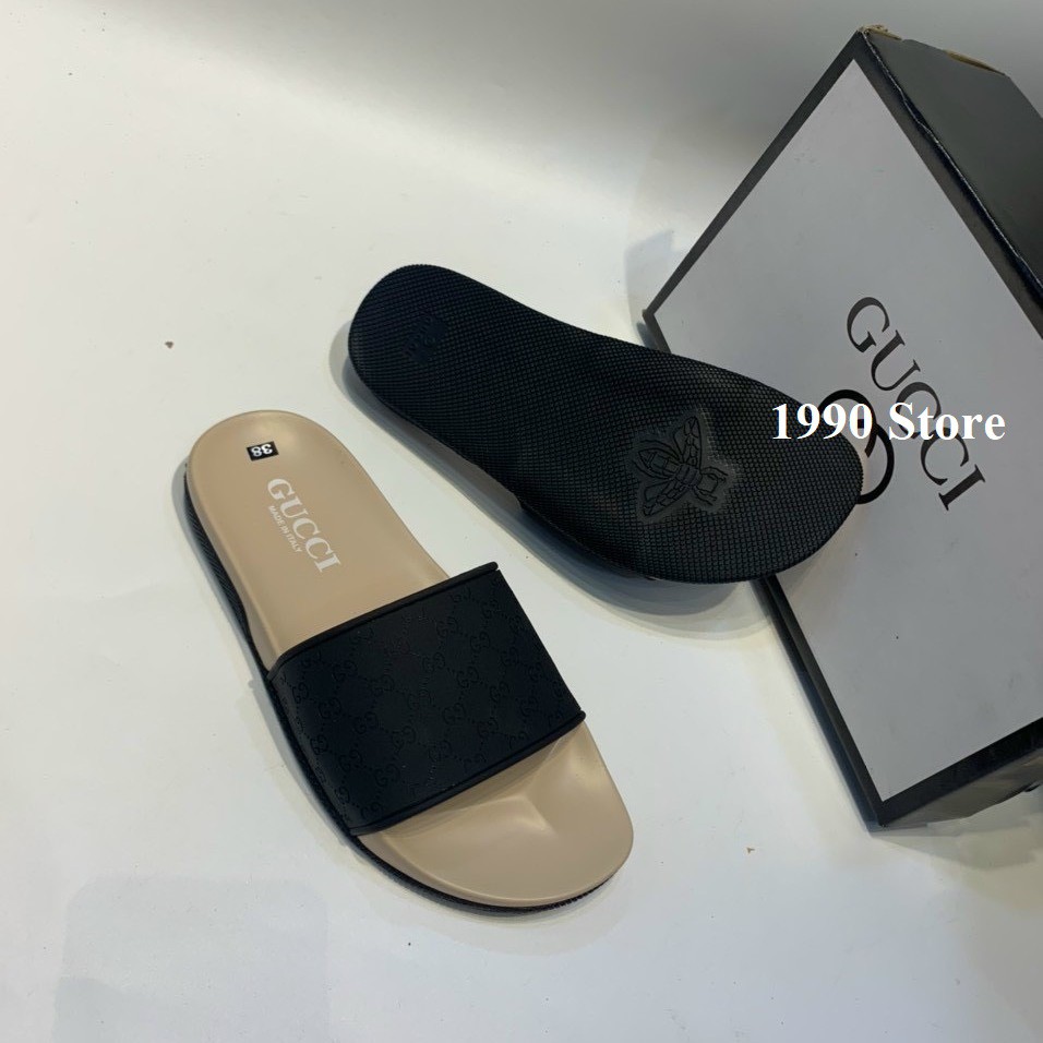 Dép quai ngang, dép lê cao su thời trang nam nữ gucci đế cao su đúc chống trượt cực êm quai xanh in vân gc mẫu mới ra