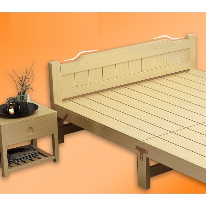 Giường ngủ - Giường ngủ gỗ thông gấp gọn, kích thước 150x195cm, tặng kèm đệm, gối