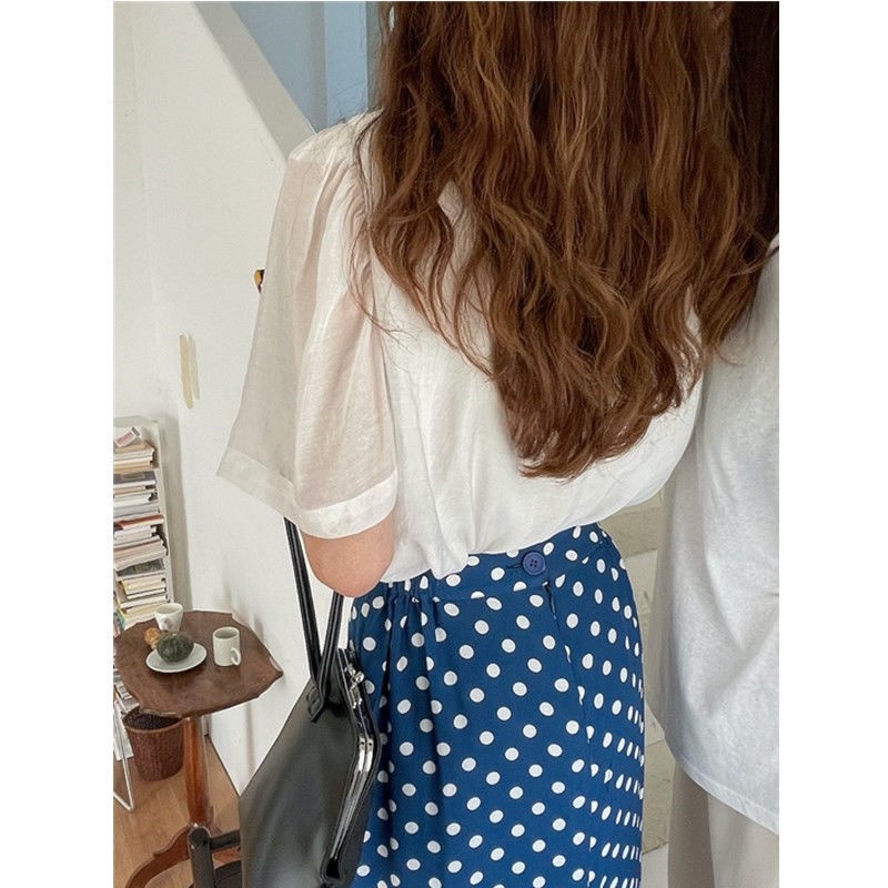 Bộ Áo Mỏng Dáng Chữ A + Chân Váy Chấm Bi Thời Trang Hàn Quốc 2022