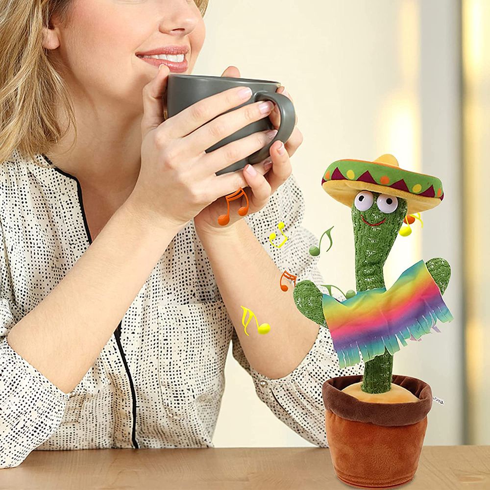 DAPHNE 120 Songs Cactus Shaking Toy Singing For Kids Funny Early Childhood Education Plush Shaking Repeat What You Say Luminous Electronic Battery Operated