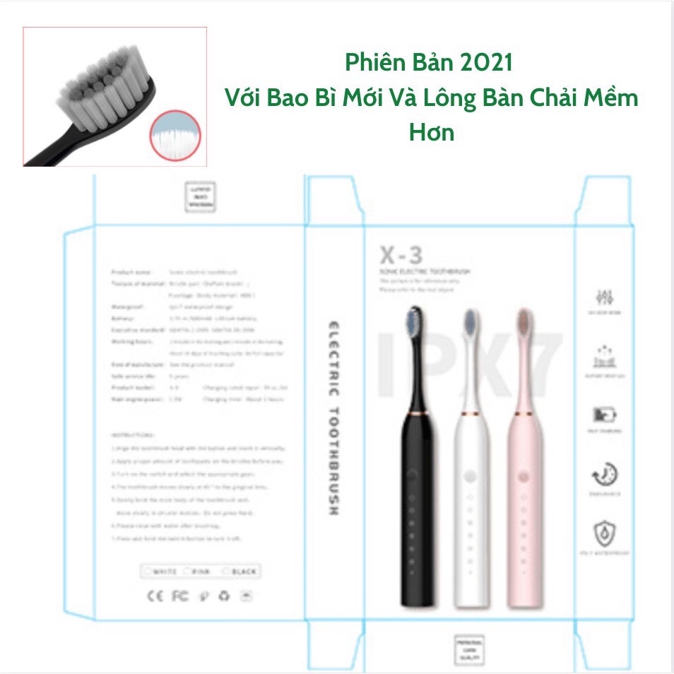 Bàn chải điện Sonic X3 Plus,bàn chải đánh răng tự động đánh tan mảng bám thế hệ mới nhất 2023
