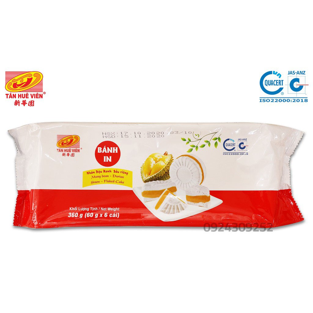 Bánh In Nhân Đậu Xanh Sầu Riêng Tân Huê Viên - Túi 360g(6 Cái) - Đặc Sản Sóc Trăng