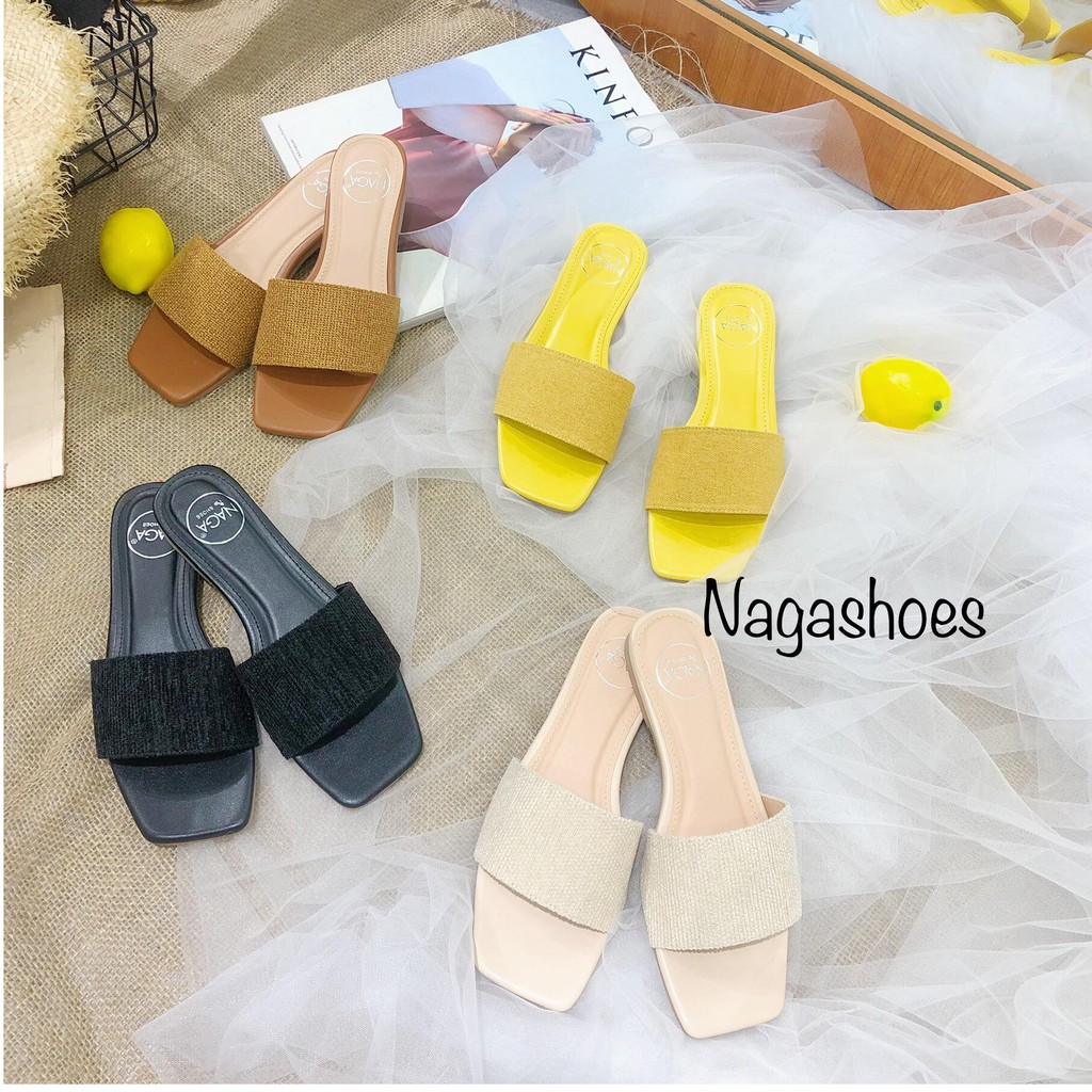 DÉP NAGASHOES MŨI VUÔNG QUAI NGANG VẢI BỐ 1P NAD77