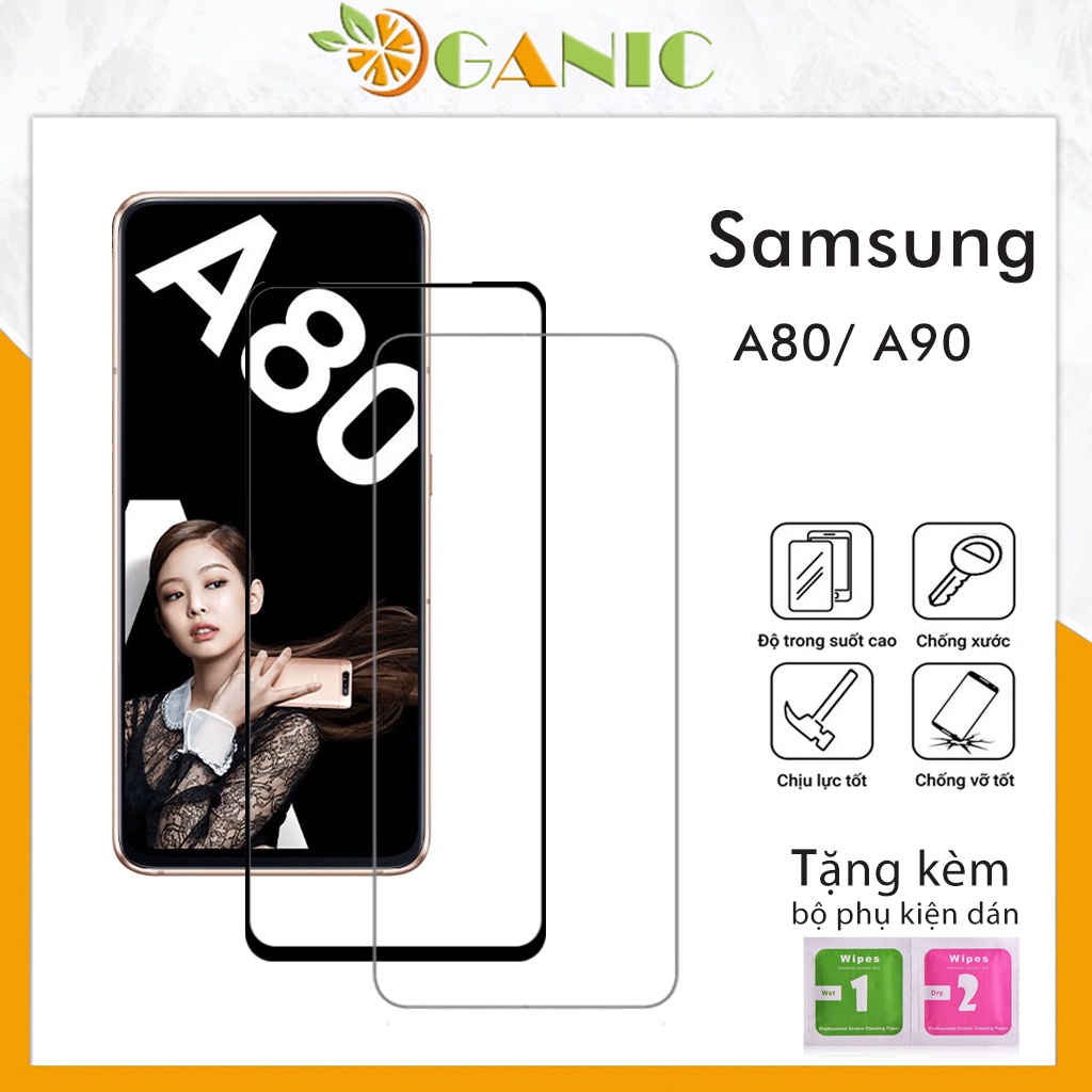 Kính Cường Lực SamSung A80 A90 full màn và trong suốt chống trầy xước rơi vỡ màn hình tặn kèm khăn lau