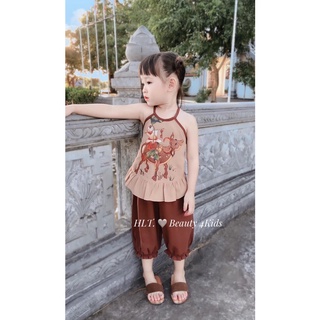Bộ yếm cho bé gái 9-19kg ⭐️đũi loại 1⭐️ set bộ yếm bé gái