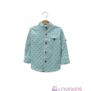 Áo sơ mi dài tay xanh họa tiết Lovekids LK0015