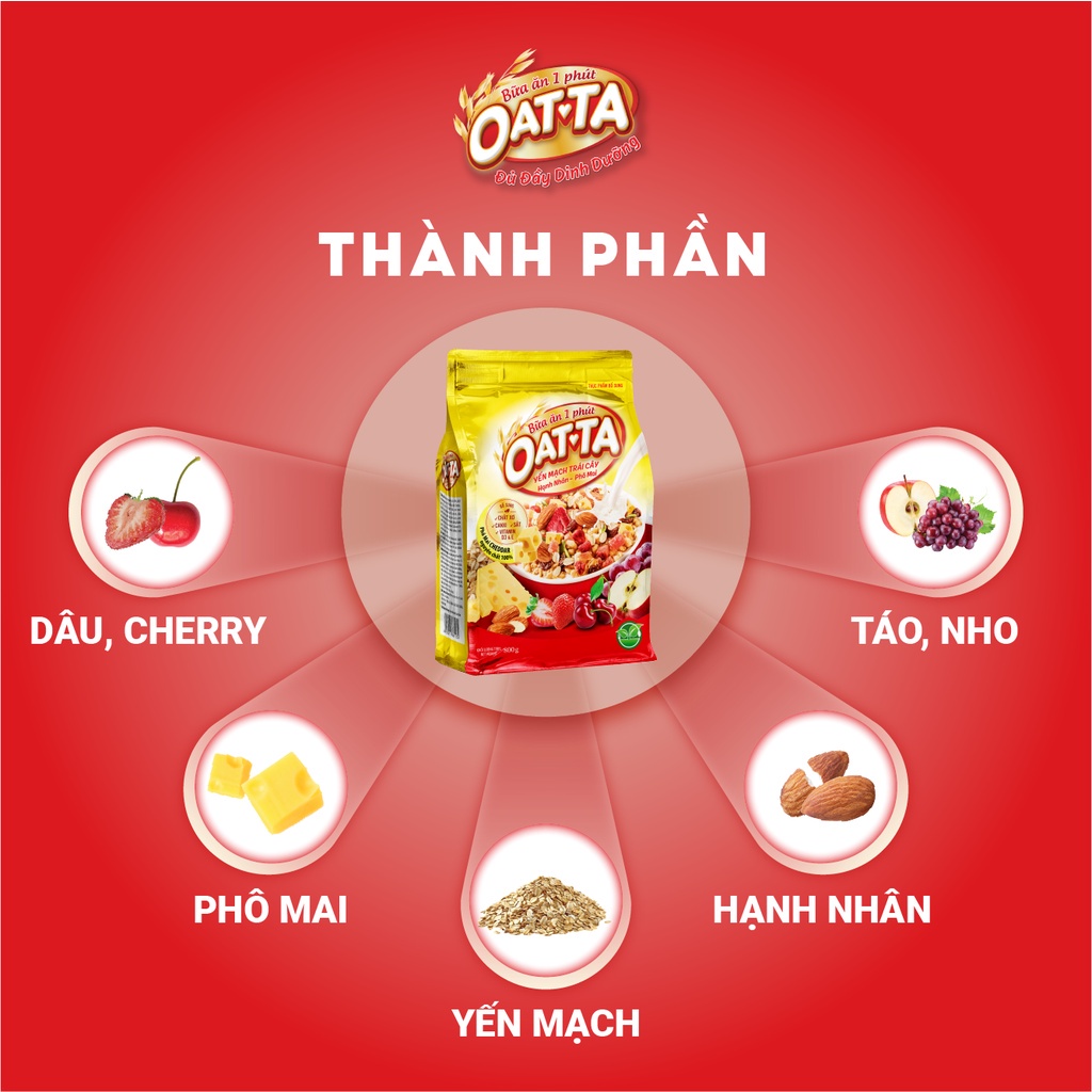 Ngũ Cốc OATTA Vàng Yến Mạch Trái Cây Hạnh Nhân Phô Mai, Giảm Cân, Ăn Kiêng, Ăn Sáng, Bữa Ăn 1 Phút 800g