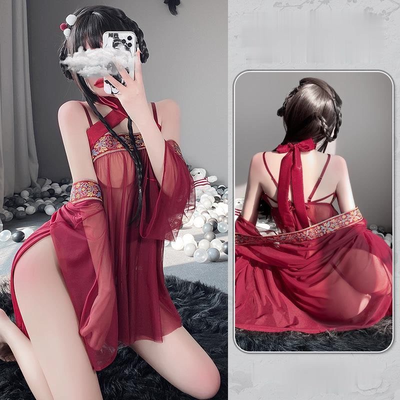 Cosplay Hán Phục Set 03 Áo Choàng Kèm Yếm lụa Sexy Gợi Cảm MS9568 [CWEAR.SEXY_ĐỒ NGỦ &amp; NỘI Y CAO CẤP]
