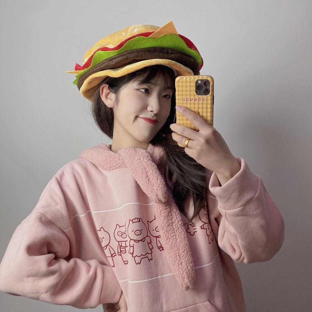 Nón Beret Vải Không Dệt Hình Hamburger Dễ Thương Thiết Kế Sáng Tạo Phong Cách Hàn Quốc Thời Trang Cho Nam Và Nữ