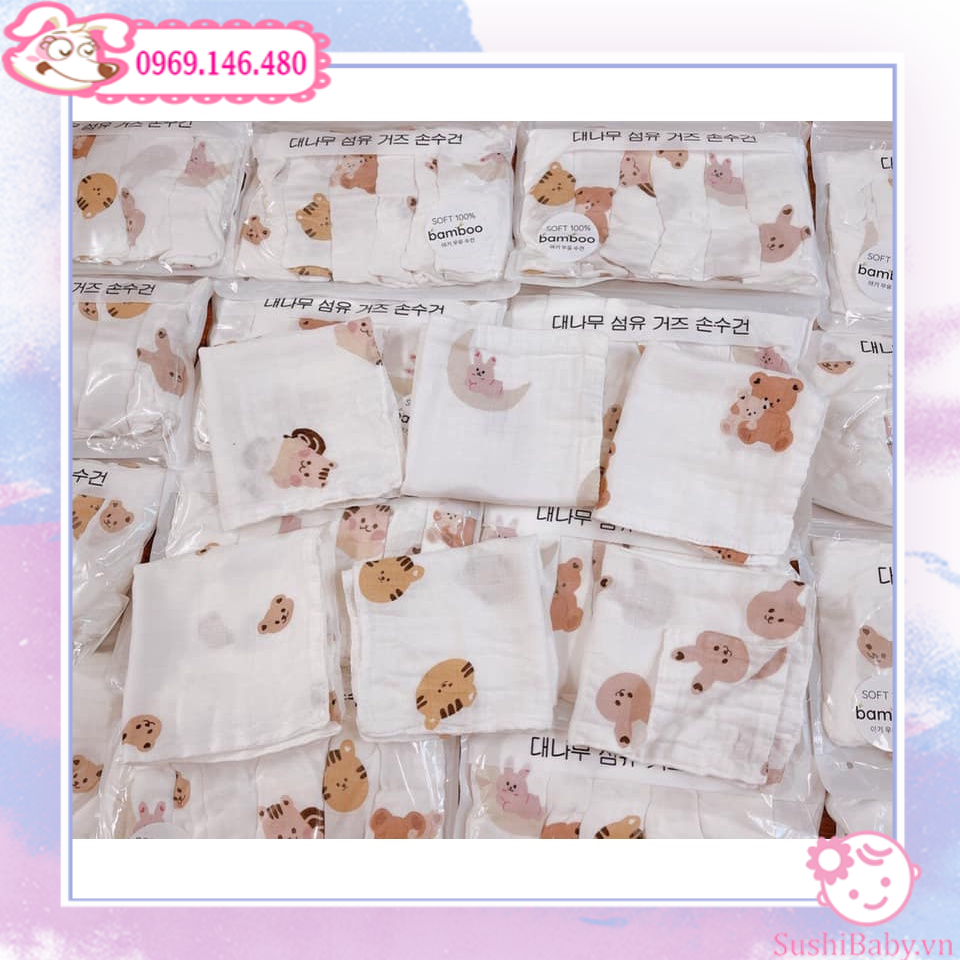Set 6 khăn sữa sợi tre 4 lớp vừa mềm hoạ tiết lại xinh