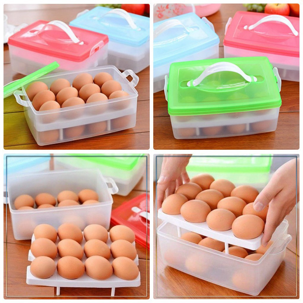 HỘP ĐỰNG TRỨNG TỦ LẠNH 2 TẦNG CÓ 24 Ô NHỰA DÀY[GIA DỤNG SHOP]