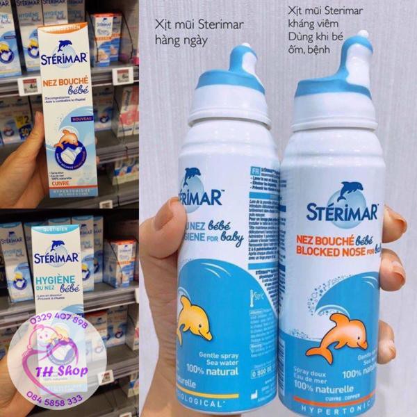 Xịt Muối Biển Sterima, Xịt Mũi Cá Heo 100ml Cho Bé - Mẫu Mới Đầu Bọc Silicon