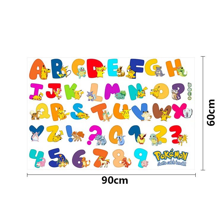 Decal trang trí tường Chữ và Số sắc màu POKEMON