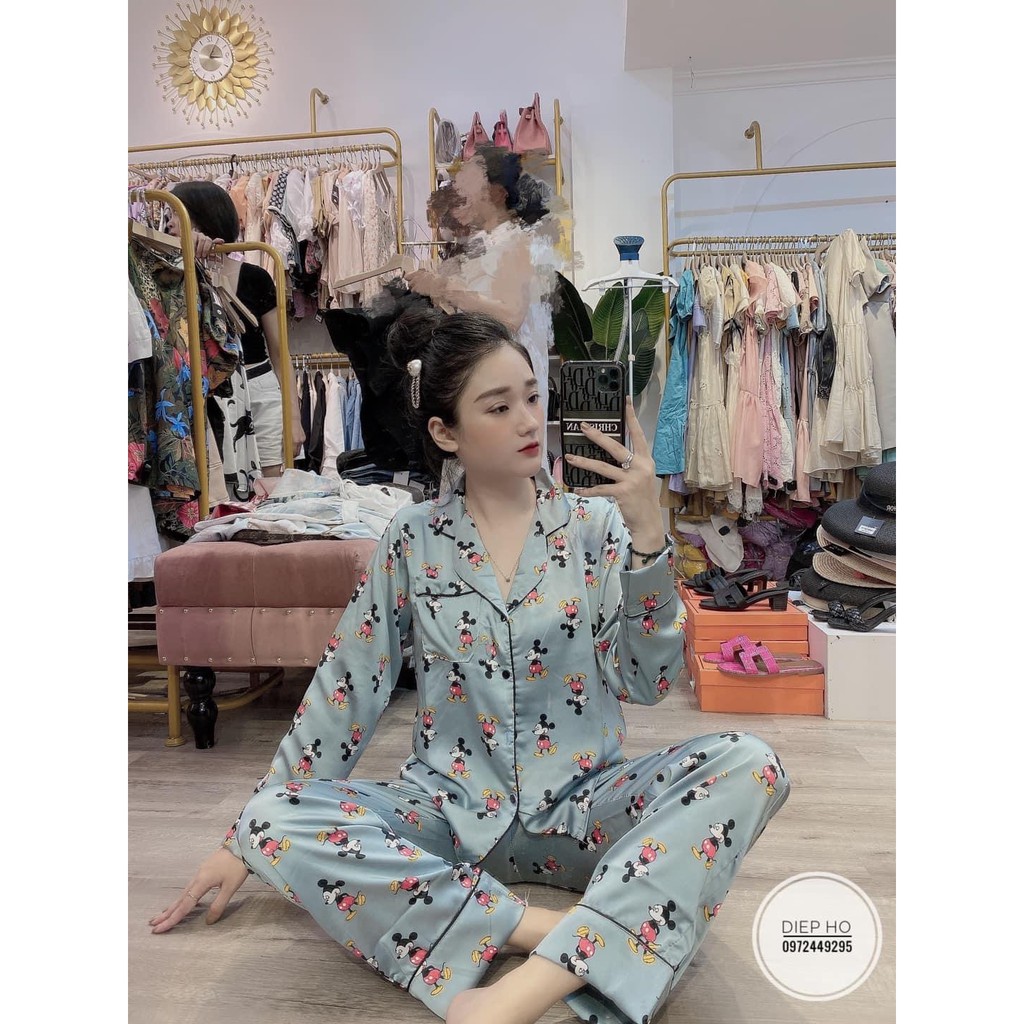 Bộ ngủ lụa satin họa tiết GG cao cấp mẫu hot | BigBuy360 - bigbuy360.vn