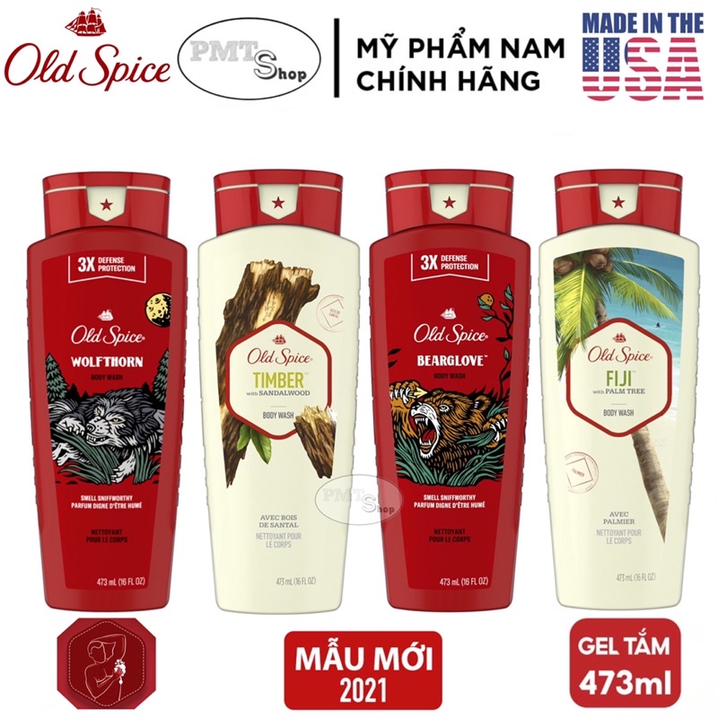 [USA] Sữa tắm nam Gel Old Spice 473ml Timber | Bearglove | Fiji | Wolfthorn | Pure Sport | Tắm gội 2in1 532ml - Mỹ