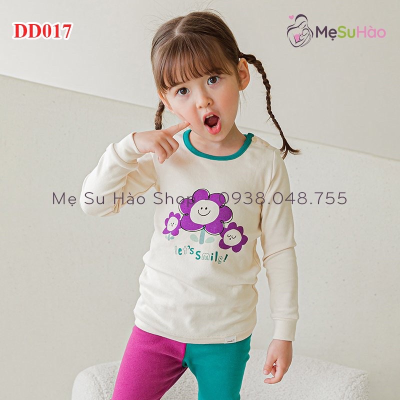 Bộ dài tay trẻ em thun Cotton dày dặn mẫu Hoa quần 2 màu hãng Cordi-i nội địa Hàn Quốc mã DD017