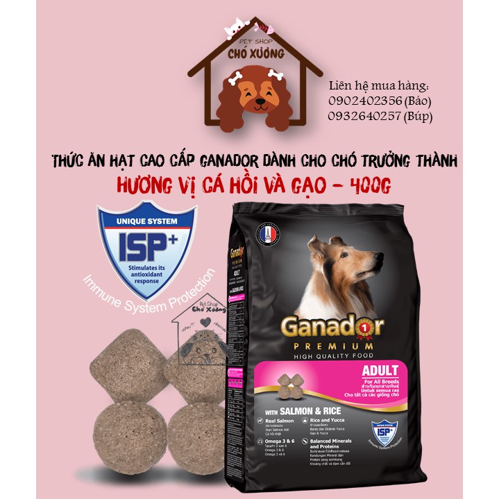 Thức ăn hạt cho chó trưởng thành vị Cá hồi và gạo GANADOR ADULT DOG SALMON & RICE 400G
