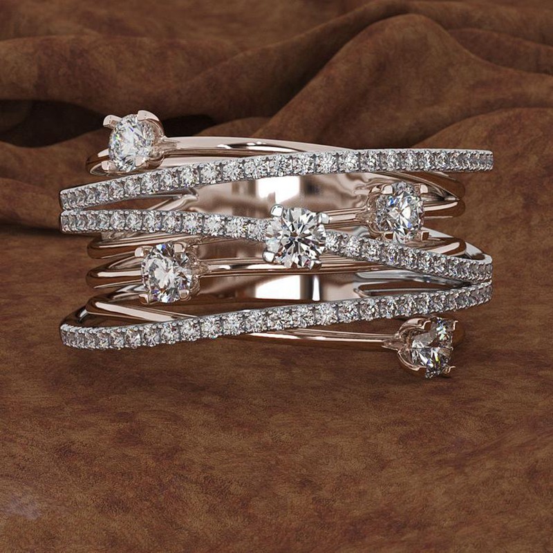Nhẫn Aifei bằng bạc sterling 925 mạ vàng 18k đính kim cương dành cho nữ R514