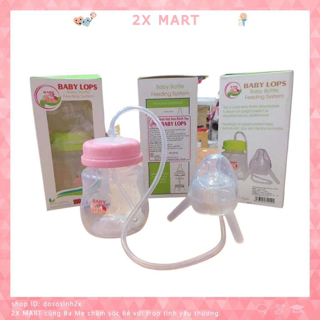 Bình sữa rảnh tay cho bé Baby Lops 180ml và 260ml bú ở mọi tư thế