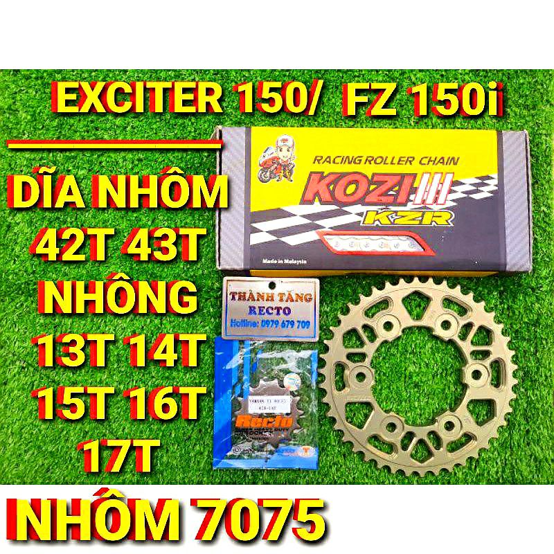 NHÔNG SÊN DĨA EXCITER 150/FZ 150i DĨA NHÔM 7075 Sên vàng KOZI MALAYSIA CHÍNH HÃNG
