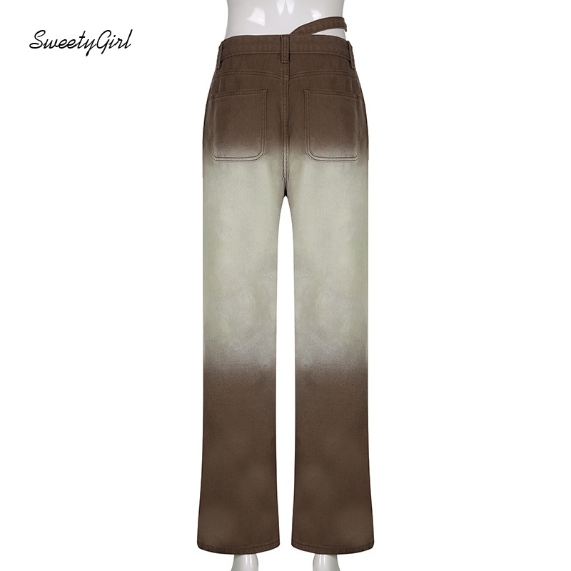 Quần jeans dài lưng cao ống đứng màu nhuộm thời trang cho nữ