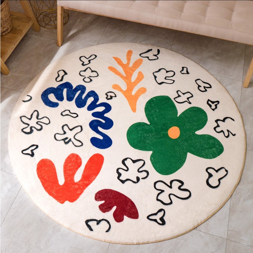 Thảm Tròn Lông Cừu Trang Trí Phòng Khách Phòng Ngủ Họa Tiết Bắc Âu