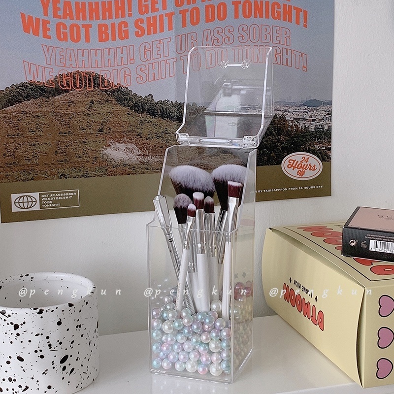 Hộp Đựng Cọ Trang Điểm / Bút Trang Điểm Đa Năng Bằng acrylic Trong Suốt Đơn Giản Dành Cho Học Sinh