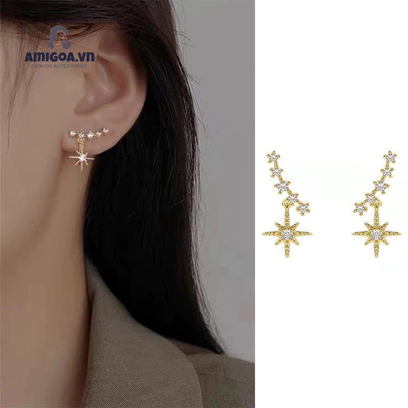 ✨✨Bông Tai Đinh Tán Mặt Ngôi Sao Mặt Cười Lập Phương Lục Giác Lấp Lánh Phong Cách Lạnh Cá Tính