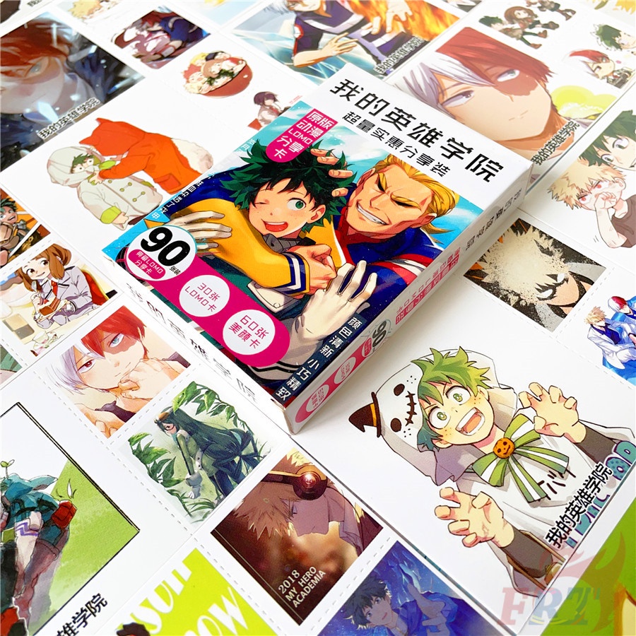 ❤ Bộ 90 Tấm Thẻ Hình Nhân Vật Anime My Hero Academia Mini ❤ Set 30 Tấm Bưu Thiếp Mini 6.2×6.2cm + 60 Tấm Lomo 3×3.1cm