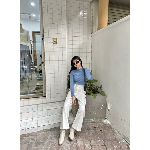 Áo len nữ dài tay basic màu đen/trắng/be/nâu/xanh/nude cổ 3cm chất đẹp free size phong cách Hàn Quốc NEW 2021