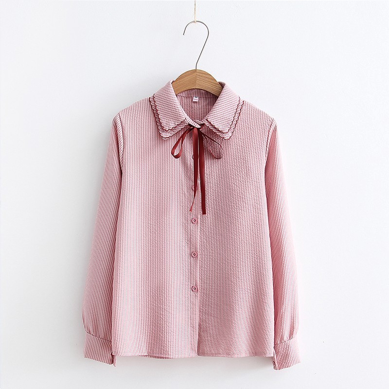 FREESHIP ĐƠN 99K_ Áo sơ mi phối dây thắt nơ cổ áo thời trang cho nữ | BigBuy360 - bigbuy360.vn
