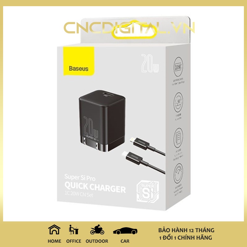 Bộ sạc Baseus Super Si Pro USB C 20W kèm cáp Type C to nhỏ gọn có thể gập lại dành cho IP/tablet táo