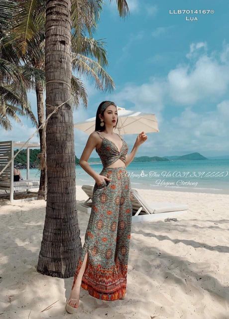 Sét dây xoắn ngực quần suông thổ cẩm