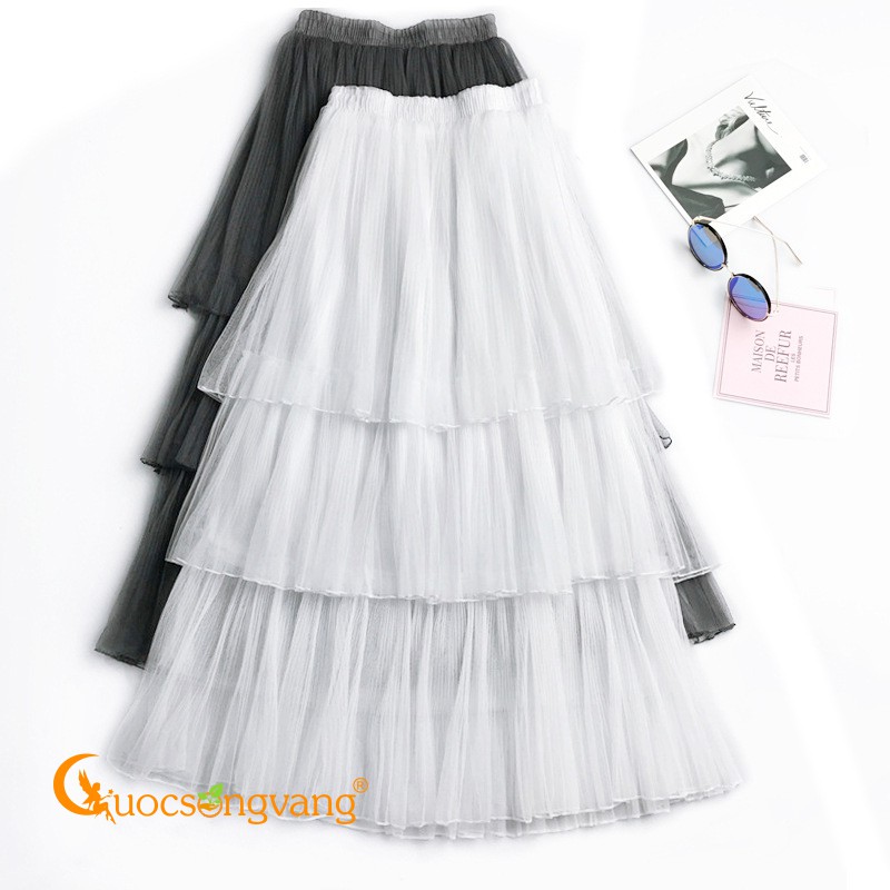 Chân váy xếp ba lớp chân váy kiểu midi eo thun GLV112 Cuocsongvang