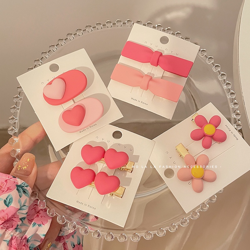 Kẹp Tóc Hình Nơ Trái Tim Màu Hồng Dễ Thương Đơn Giản Thời Trang Hàn Quốc