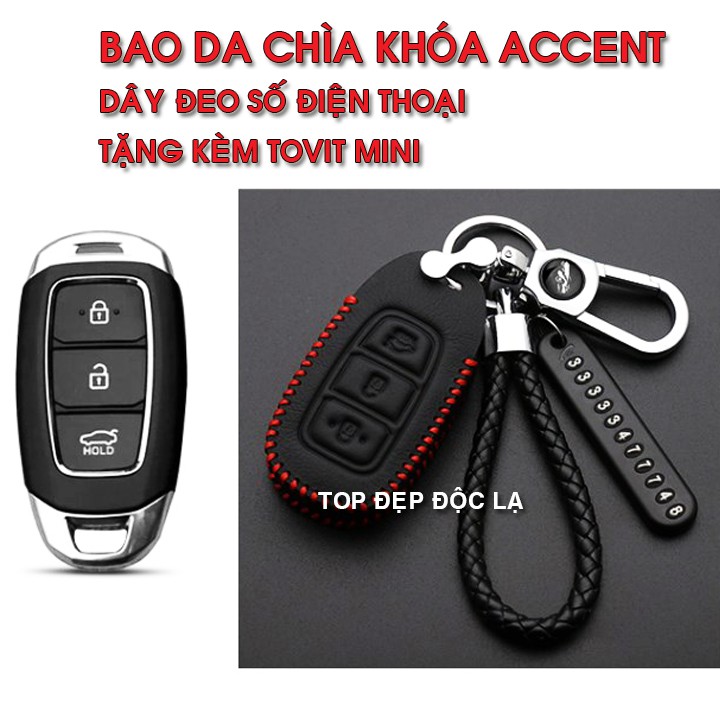 Bao da chìa khóa Huyndai Accent - Tặng tovit mini, dây đeo số điện thoại