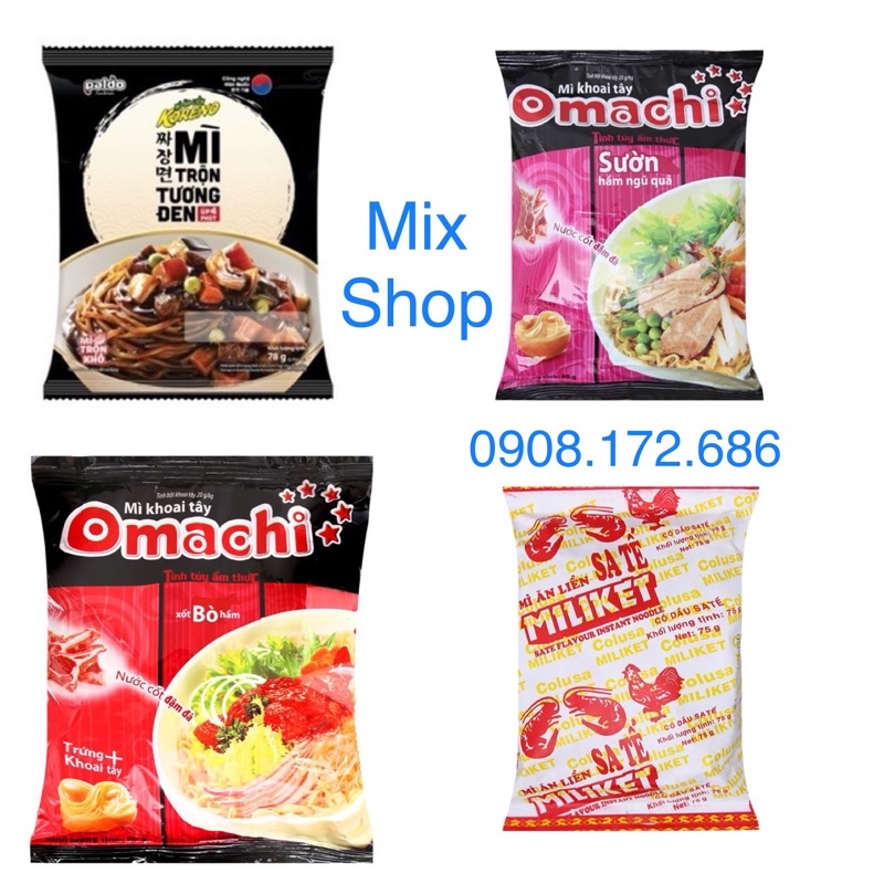 Mì Trộn Tương Đen date 18/3/22 / Mì Omachi Sườn Hầm Ngũ Quả / Miliket Sa Tế 65g