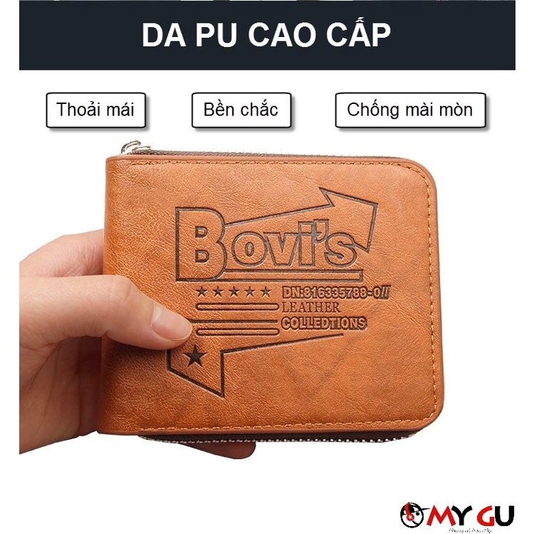 Ví da nam BOVI'S có khóa kéo phong cách Âu MỸ BV02