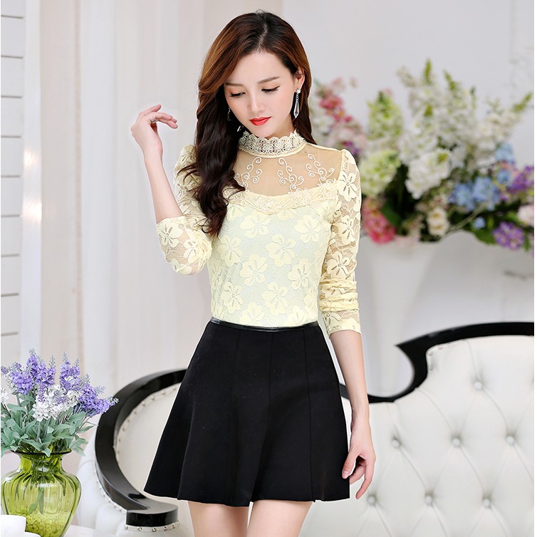 Sale xả hàng giá rẻ Áo kiểu thời trang nữ vitage, áo nữ thiết kế ren hoa cổ trụ xinh xắn Ale42