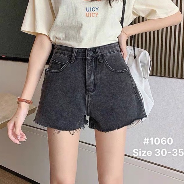 [TCShopJean Bigsize 50-80kg] Quần Đùi Jeans Nữ Quần short Bò Nữ Lưng Cao Ống Rộng Xám Size Lớn Ms 1060