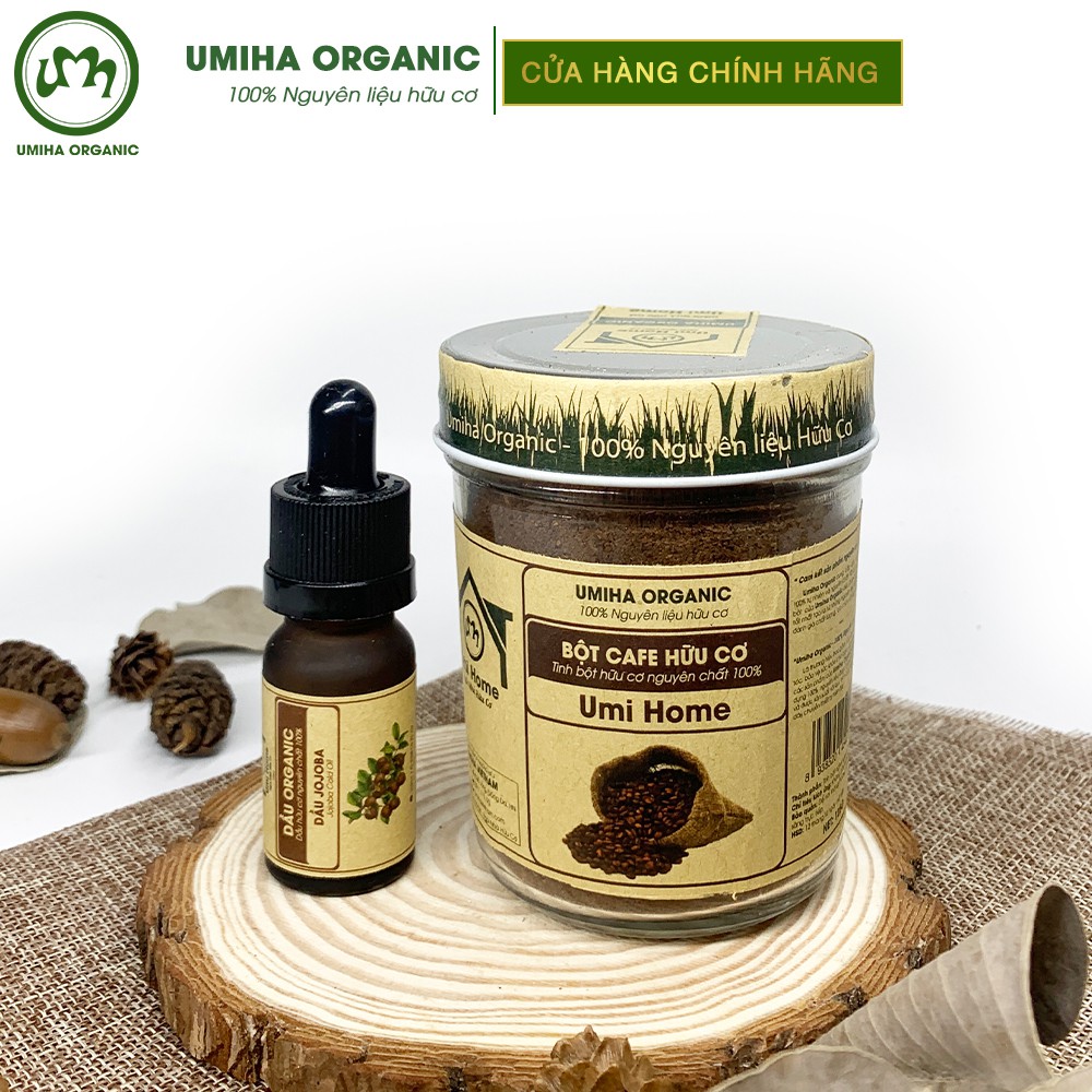 Combo Đắp Mặt Dưỡng Trắng Da và Tẩy Da Chết hữu cơ với Dầu Jojoba 10ml và Bột Cafe 135g nguyên chất UMIHOME