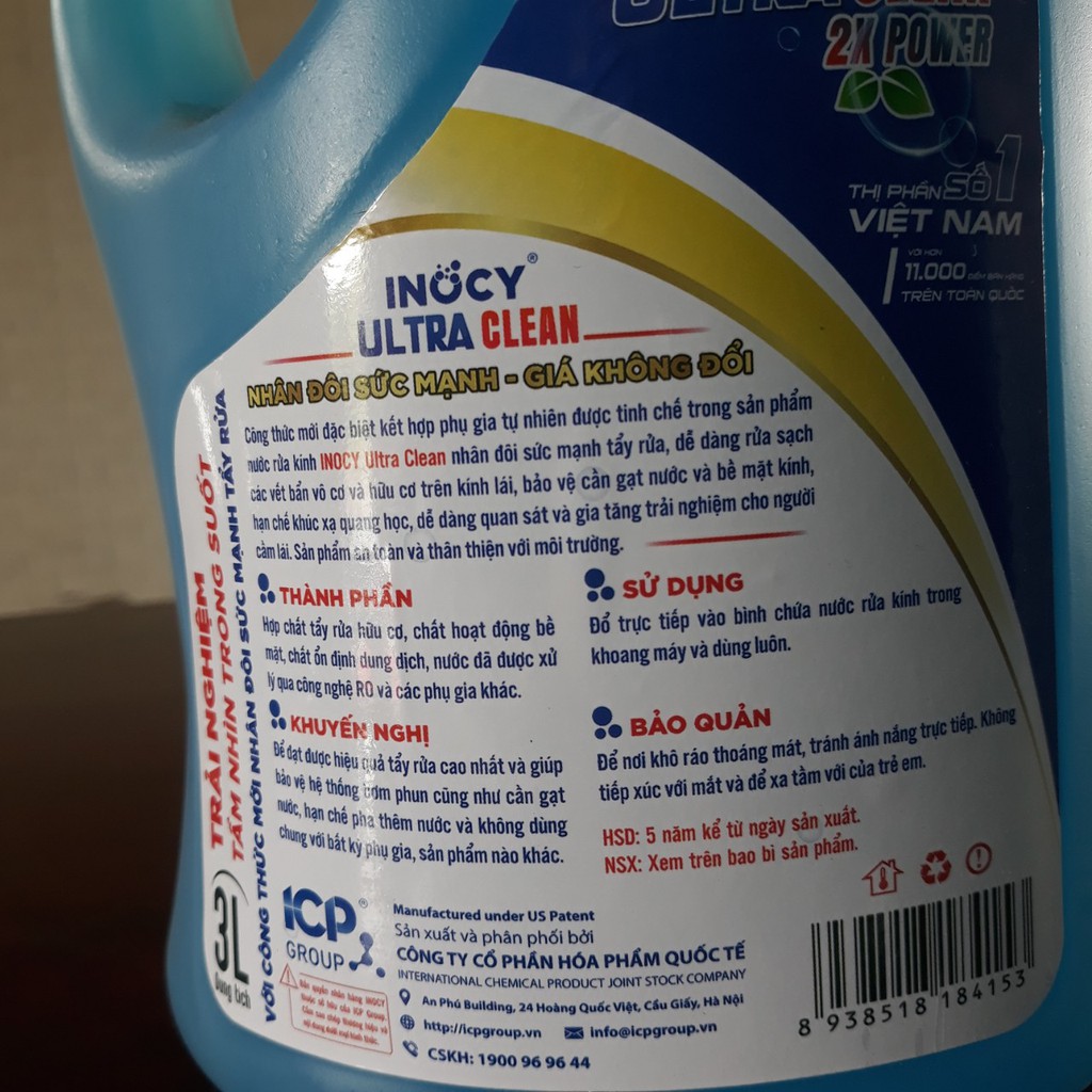 Nước rửa kính đa năng siêu sạch đậm đặc INOCY 3000ml, rửa cả kính ô tô