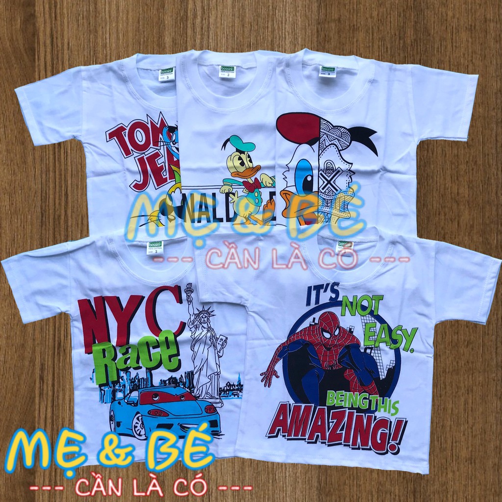Combo 5 Áo Tay Ngắn Cotton Trắng Mặc Mát Cho Bé Bossini