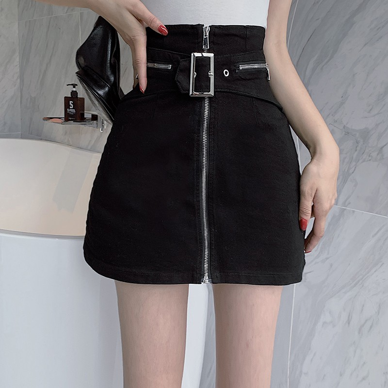 Chân váy denim form chữ A lưng cao thời trang cho nữ