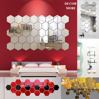 Gương dán tường hình lục giác 3D trang trí phòng khách phòng ngủ