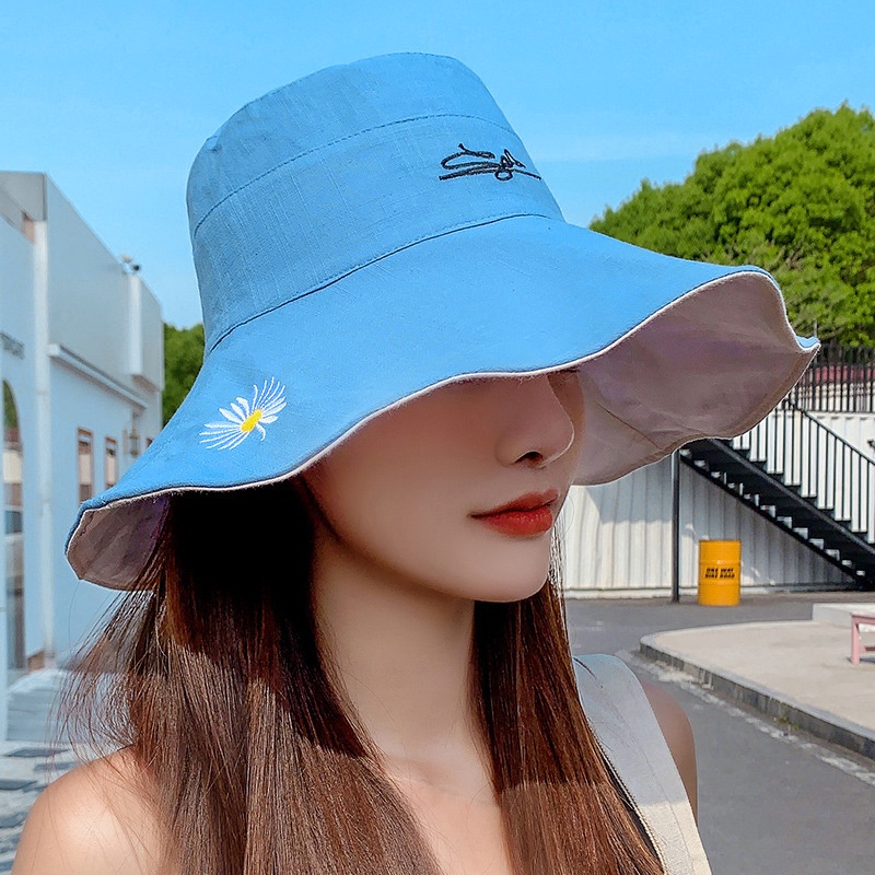 Nón Vành Rộng 2 Mặt Thêu Họa Tiết Hoa Cúc Phong Cách Cổ Điển Thời Trang Cho Nam Và Nữ