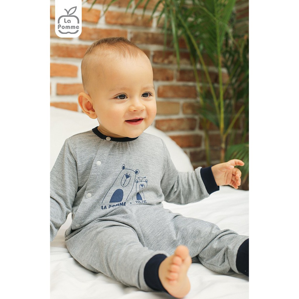 SL166 Bộ dài tay La Pomme cúc lệch - Hai chú gấu