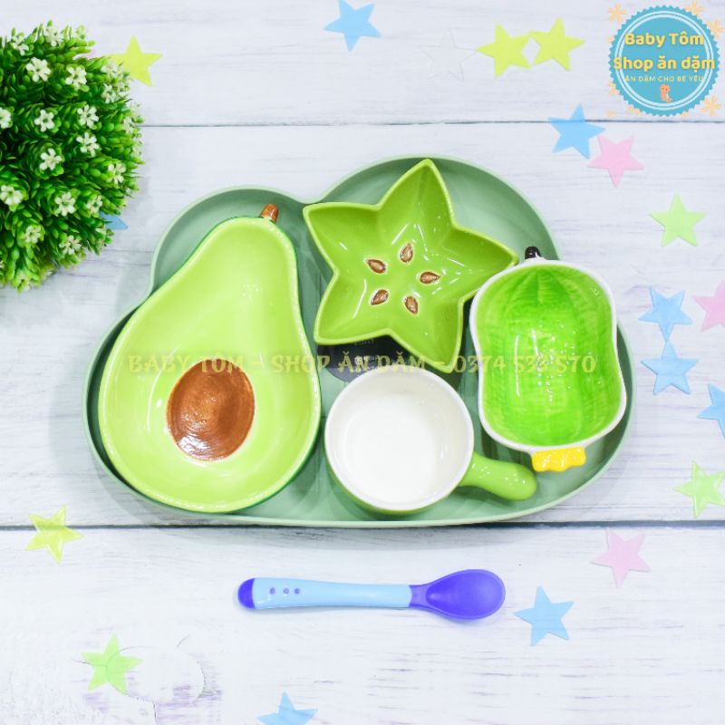 Bộ bát ăn dặm gốm sứ hình CỦ QUẢ cho bé yêu, NPP Baby Tôm, chén sứ củ quả ăn dặm, an toàn, đáng yêu