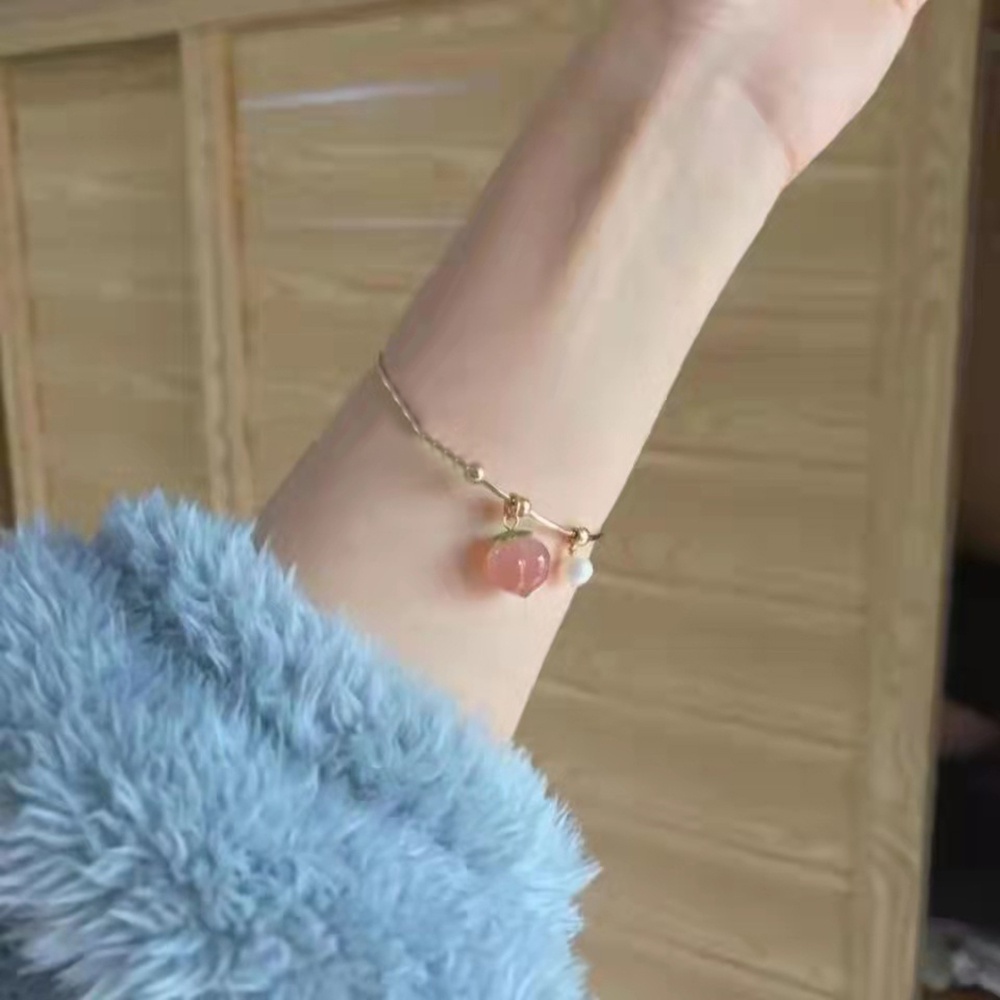 Vòng Đeo Tay Mặt Hình Quả Đào Màu Vàng Hồng Ngọt Ngào Phong Cách Hàn Quốc Thích Hợp Làm Quà Tặng Cho Bạn Gái /