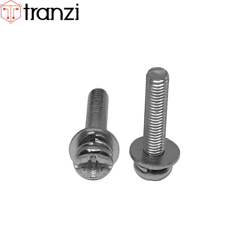 Vít bake kèm long đen phẳng vênh đầu cầu mạ kẽm trắng M3x16 - túi 50 cái